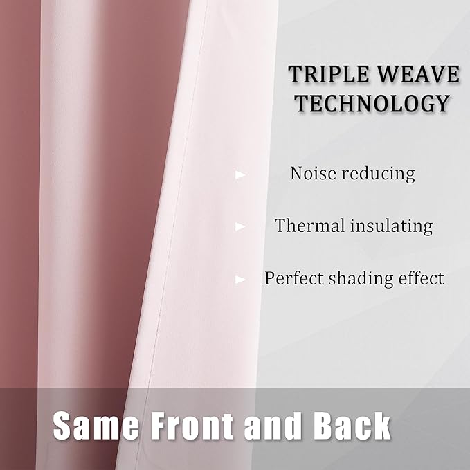 DUALIFE Baby Pink Grommet Room Darkening Curtains 60 x 96 Inches, 2 Panels