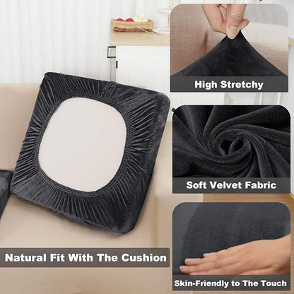 NAISI Couch Cushion Covers 1 Piece Velvet Stretch Sofa Seat Covers or Backrest Covers Soft Individual Couch Covers for Sectional Sofa(1 PC for Seat Cushion or Backrest,Black)