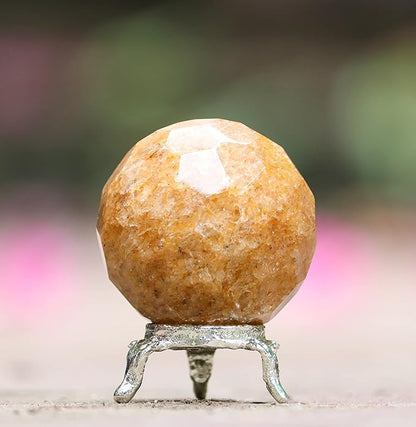 Crocon 50mm Camel Jasper Diamond Cut Stone Sphere Ball with Metal Stand 1400+ Carats Gemstone Ball Healing Ornament Rock Sphere Sculpture Figurine for Fengshui Divination Crystal Home Decor