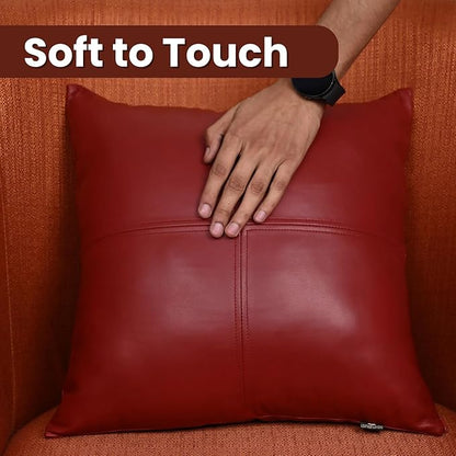 LL LEATHER LOVERS Lambskin Leather Pillow Cover, Hand Panel Stitched Leather Decorative Throw Pillow Covers for Couch Sofa Bed Living Room Garden (14x14 Inches, Reddish Brown Pack of 1)