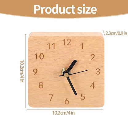 Wooden Desk Clock, 4 inch Small Analog Clock Desktop Decoration, Modern Desk and Shelf Clock, Silent Non-Ticking Battery Operated Table Clock, Mantel Clock for Office, Living Room, Bedroom