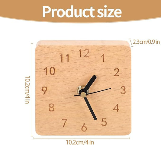 Wooden Desk Clock, 4 inch Small Analog Clock Desktop Decoration, Modern Desk and Shelf Clock, Silent Non-Ticking Battery Operated Table Clock, Mantel Clock for Office, Living Room, Bedroom