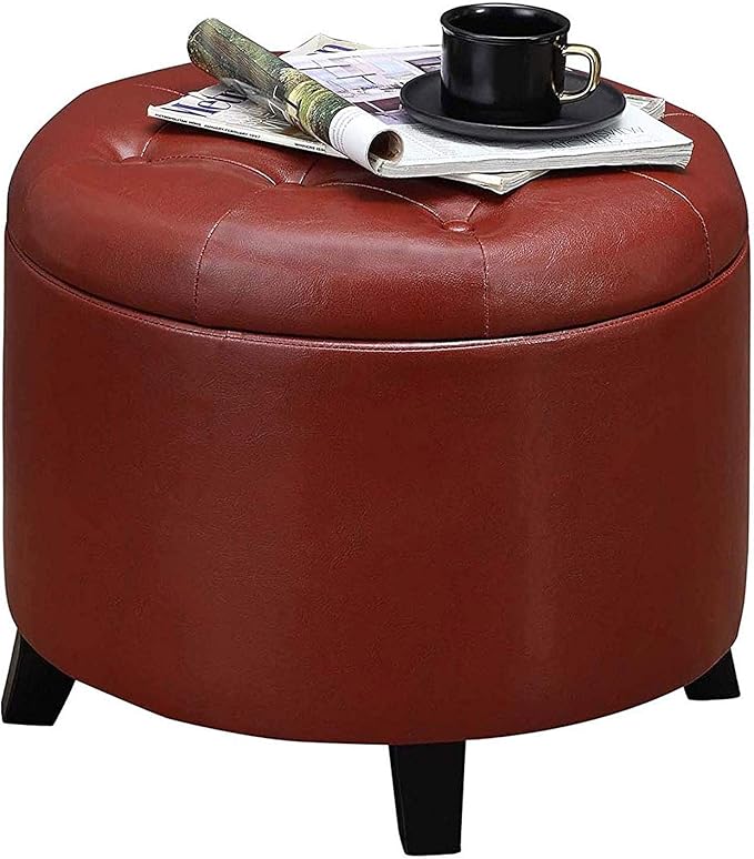 Convenience Concepts Designs4Comfort Storage Ottoman, Burgundy Faux Leather