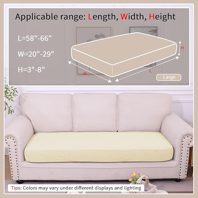 hyha Waterproof Couch Cushion Covers, Waterproof Sectional Couch Covers for 3 Cushion Sofa for Pets, Stretch Sofa Slipcover Washable with Elastic Bottom(Large, Beige)