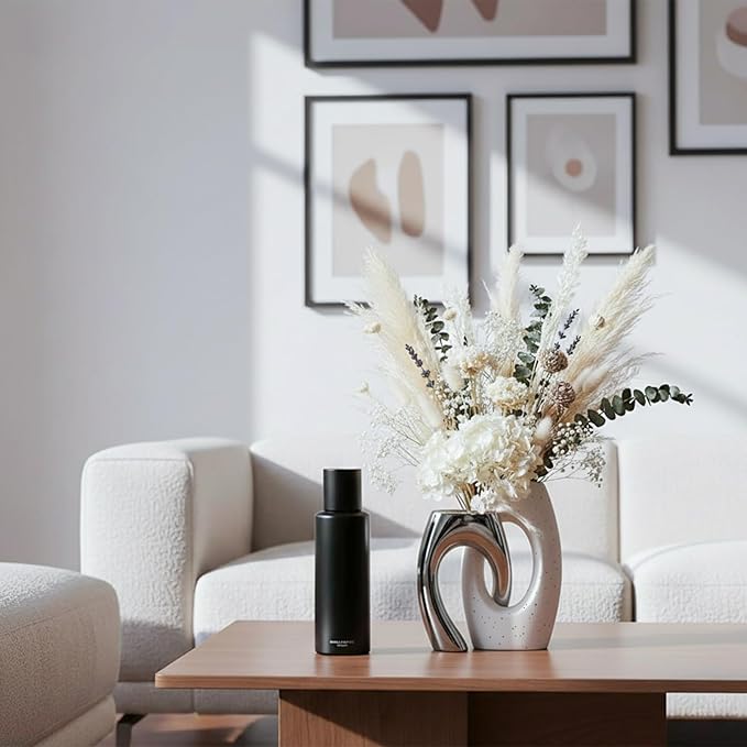 Ceramic Vase Set of 2 by DecoVlog, White and Silver Hollow Living Room Decor Vase, Minimalist Decorative Modern Boho Vase for Table Centerpiece Wedding Dining Living Room Office House Decoration