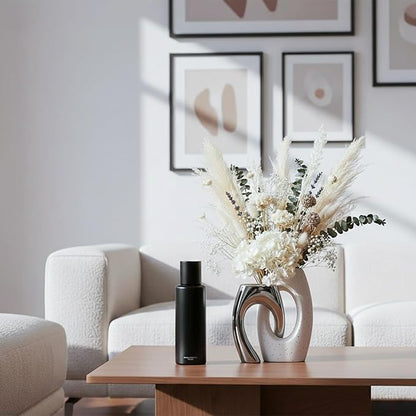 Ceramic Vase Set of 2 by DecoVlog, White and Silver Hollow Living Room Decor Vase, Minimalist Decorative Modern Boho Vase for Table Centerpiece Wedding Dining Living Room Office House Decoration
