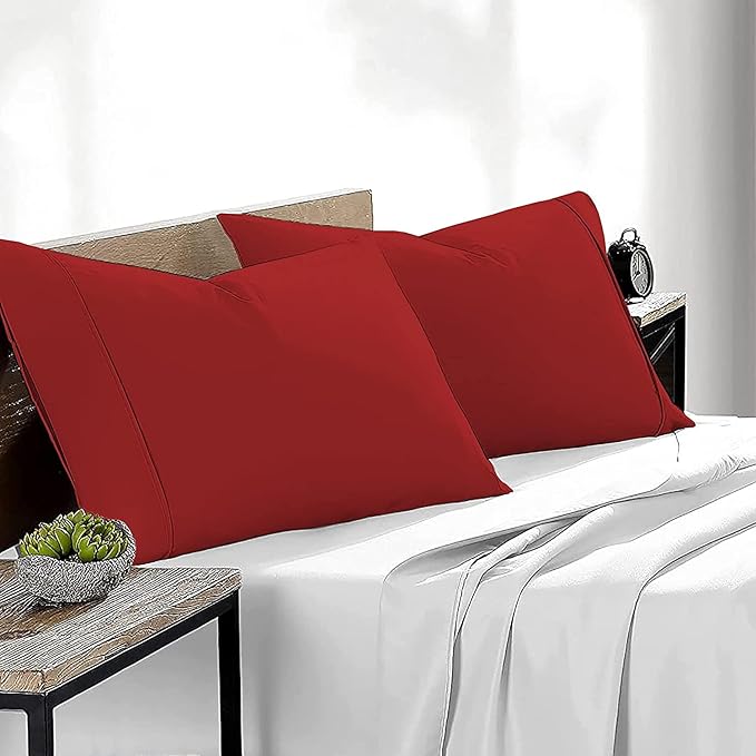 Upgrade Your Bedding Experience with The Made of 100% Cotton Pillow Cases 2 Pack Standard Pillowcases 20" x 26" Size fits Standard Pillows. Envelope Closure Burgundy