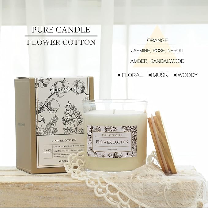 Aronica Cotton Candle for Home Scented, Baby Powder Candles Highly Scented, Lily of The Valley Candle Gift, Cute Soy Gifts for Women, Candles for New Home Scented, Clean Non Toxic So Wax