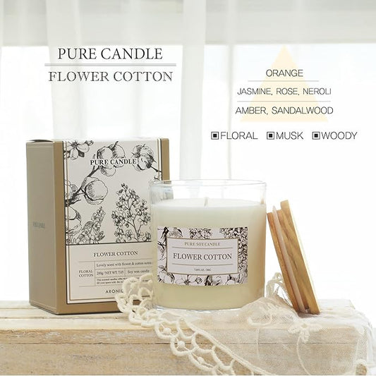 Aronica Cotton Candle for Home Scented, Baby Powder Candles Highly Scented, Lily of The Valley Candle Gift, Cute Soy Gifts for Women, Candles for New Home Scented, Clean Non Toxic So Wax