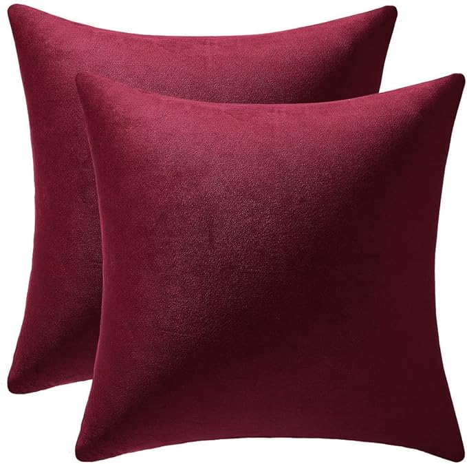 Throw Pillow Covers 22x22 Christmas Burgundy: 2 Pack Cozy Soft Velvet Square Decorative Pillow Cases for Farmhouse Home Decor