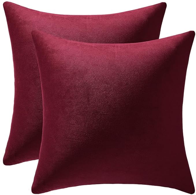 Throw Pillow Covers 18x18 Christmas Burgundy: 2 Pack Cozy Soft Velvet Square Decorative Pillow Cases for Farmhouse Home Decor