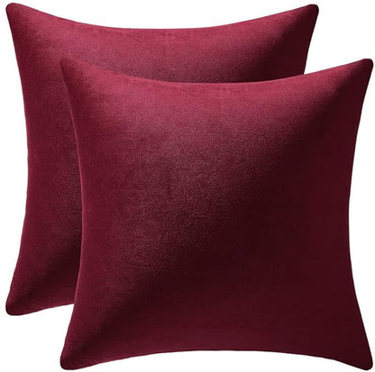 Throw Pillow Covers 18x18 Christmas Burgundy: 2 Pack Cozy Soft Velvet Square Decorative Pillow Cases for Farmhouse Home Decor