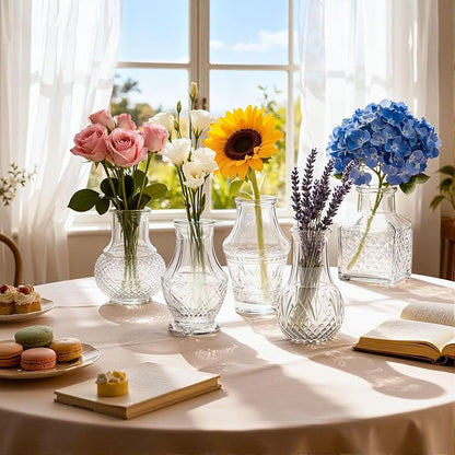20 Pcs Glass Bud Vases Set, Mini Vintage Bulk Clear Vases for Centerpieces Decor, Cute Tiny Glass Flower Vases for Wedding Party Home Table Decoration