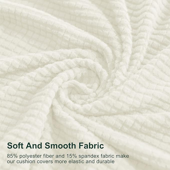 CHUN YI 3Piece Stretch Couch Cushion Covers, Sofa Seat Slipcovers for Pets, Suitable for Armchair Loveseat Sofa with Spandex Jacquard Washable Fabric(3Piece, Ivory White/Cream)