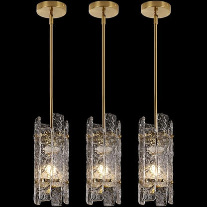 Gold Crystal Pendant Light for Kitchen Island,Luxury Mini Water Ripple Glass Chandelier Lights Fixture, Modern Round Adjustable Hanging Pendant Lighting for Dining Room Bedroom Hallway (3-Pack)