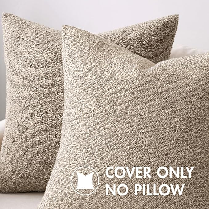 MIULEE Textured Boucle Throw Pillow Cover Neutral Accent Solid Lumbar Pillow Case Decorative Soft Pack of 1 Couch Cushion Chair Sofa Bedroom Livingroom Home Decor,12x20 Inch
