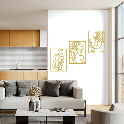 KOYILTD 3 Pcs Minimalist Gold Wall Decor Female Body Minimalist Line Wall Art Modern Aesthetic Home Decoration Abstract Wall Art for Home Living Room Bedroom Bathroom (Charming, Gold, Large)