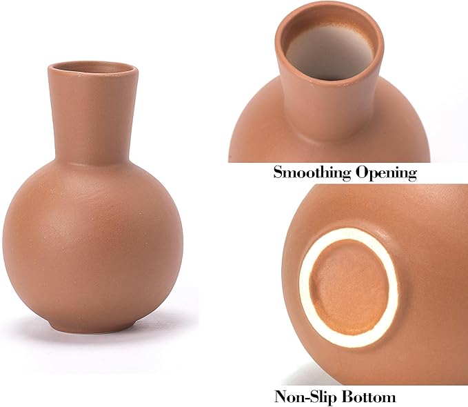 Ceramic Vase Home Decor Small Flowers Vase Set of 4 Living Room Decoration Bookshelf Bedroom Office Kitchen Dining Table Modern Farmhouse