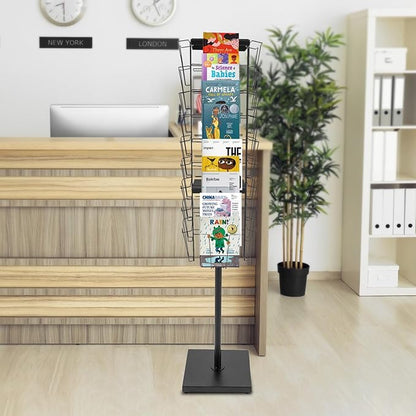 36 Pockets-360°Rotating Magazine Rack Holder Floor Comic Book Brochure Display Stand Flyer Storage Pamphlet Catalog Literature Organizer for Retail Store, Malls, Office, Trade Show Exhibition