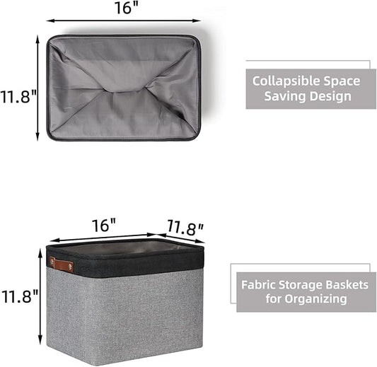 HNZIGE Large Storage Baskets Fabric Cloth Tall Baskets for Shelves[2 Pack] Foldable Organizer Bins 16" X 11.8" X 11.8" Decorative Storage Basket Black Storage Bin for Organizing Closet Toy(Black&Gray)