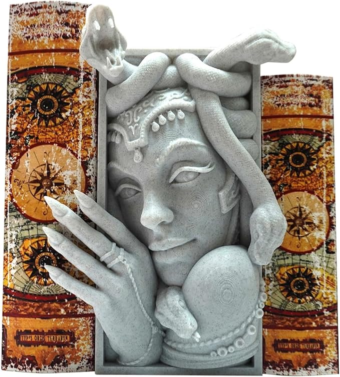 Medusa 3D Printed Decorative Bookend Lightweight Durable Book Shelf Accessories for Friends Stylish Bookend Ideal Home Decor Essential for Book Lovers (Grey Medusa)