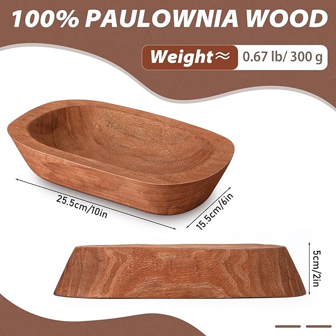 4 Pcs Wooden Dough Bowl Wood Decorative Rustic Wooden Bowls Table Centerpiece for Living Room Home Dining Room Kitchen Decoration(Brown,10'' X 6'' X 2'',Classic)