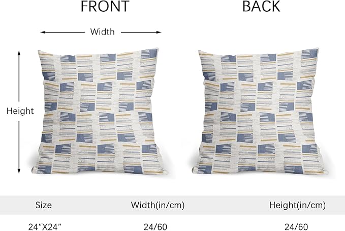 Blue Yellow Striped Pillow Covers 24x24 Set of 2 Beige Print Pattern Neutral Decorative Outdoor Boho Pillowcases with Zipper Rustic Farmhouse Decorations Throw Cushion Cover Decor for Couch Sofa Bed