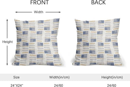 Blue Yellow Striped Pillow Covers 24x24 Set of 2 Beige Print Pattern Neutral Decorative Outdoor Boho Pillowcases with Zipper Rustic Farmhouse Decorations Throw Cushion Cover Decor for Couch Sofa Bed