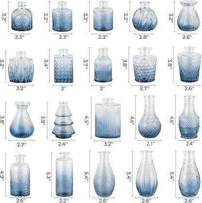 BEAHOT 32 Pack Bud Vase in Bulk,Mini Blue Vintage Glass Flower Vases for Centerpieces,Wedding Decor,Party & Home Decaration,Mother's Day (Blue-Gradient)