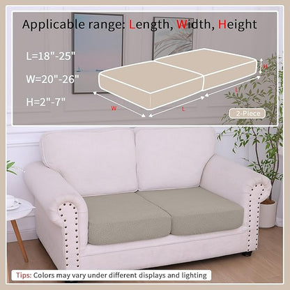 hyha Waterproof Couch Cushion Covers, Waterproof Sectional Couch Covers for 2 Cushion Sofa for Pets, Stretch Sofa Slipcover Washable with Elastic Bottom(2 Packs, Taupe)