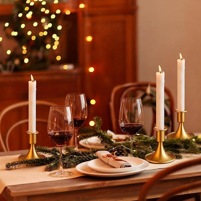 12 Pcs Gold Candle Holders Candlestick Holders, Gold Brass Color Vintage Candle Taper Holder for Table Centerpiece, Wedding Reception, Festive Christmas Mantel Decoration or Home Decor