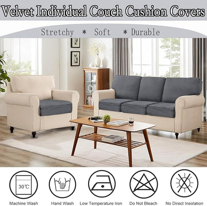 NAISI Couch Cushion Covers 1 Piece Velvet Stretch Sofa Seat Covers or Backrest Covers Soft Individual Couch Covers for Sectional Sofa(1 PC for Seat Cushion or Backrest,Dark Grey)