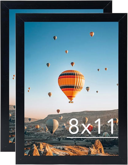 8x11 Picture Frame Set of 2 Black for Wall Hanging or Tabletop- Wall Mounting Horizontally or Vertically, 8 x 11 Wall Gallery Poster Photo Frame for 8 by 11 Photo,2 Pack, Black