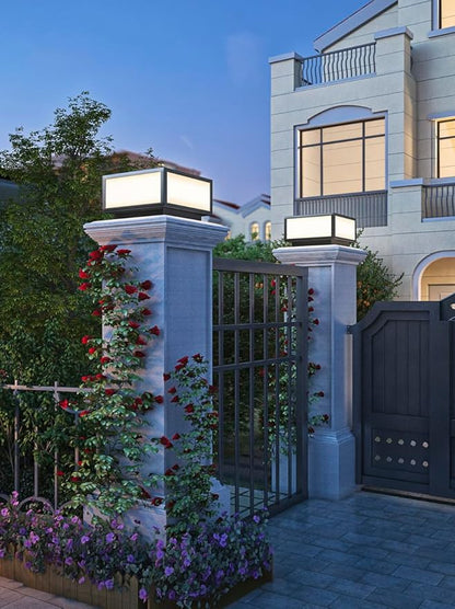 Outdoor Modern Stainless Steel Post Light, LED Fence Deck Cap Light Lantern Column Lamp for Flat Surface Patio Garden Decoration with IP54 Waterproof E26 Bulb (W11.8*H6.5 110V)