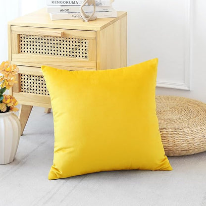 Artscope Luxury Velvet Pillow Covers Decorative Square Pillowcases Soft Solid Cushion Cases for Couch Sofa Bedroom Home Decor 18x18 Inch Golden Yellow