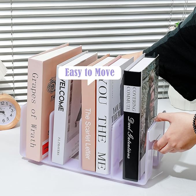 BAYTORY 2Pcs Acrylic File Holder Purse Organizer, Sturdy Desktop File Sorter Organizer, Binder Shelf for Office Desk Kitchen Shelf Closet (Purple)