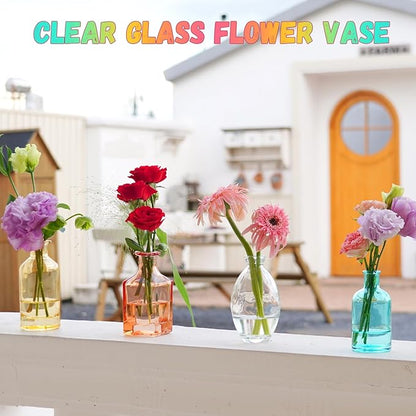Color Bud Vases in Bulk - Set of 24 Mini Glass Bud Vases for Centerpieces, Colored Glass Vases, Colorful Bud Vase Set, Small Vases for Flowers, Modern Vase for Home, Wedding, Party Table Decor