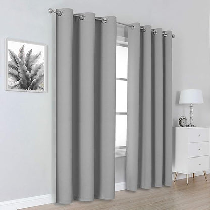 DUALIFE Ultimate Gray Blackout Curtain Panels/Drapes for Living Room 96 inch Length Solid Energy Efficient Room Darkening Bedroom Curtains Thermal Insulated Grommet Top 42x96 inch