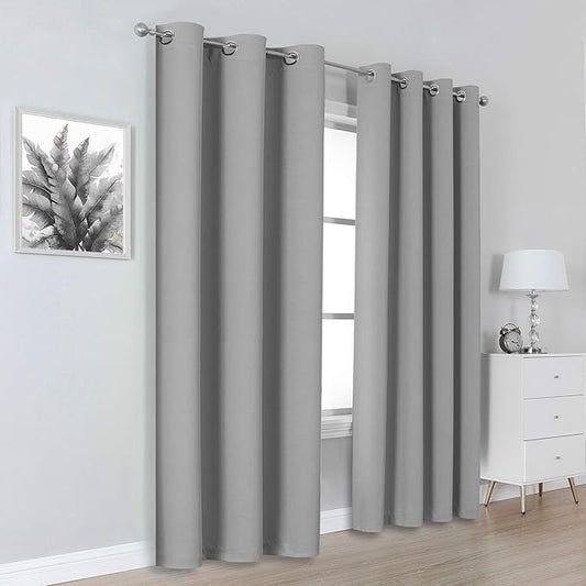 DUALIFE Ultimate Gray Blackout Curtain Panels/Drapes for Living Room 96 inch Length Solid Energy Efficient Room Darkening Bedroom Curtains Thermal Insulated Grommet Top 42x96 inch