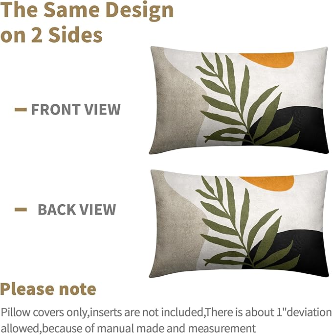 Spring Boho Pillow Covers 12x20 Set of 2 Abstract Mid Century Throw Pillow Covers Green Pillowcase Linen Decoration Farmhouse Soft Decorative Aesthetic Cushion Case Couch for Indoor Outdoor Home Decor