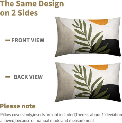 Spring Boho Pillow Covers 12x20 Set of 2 Abstract Mid Century Throw Pillow Covers Green Pillowcase Linen Decoration Farmhouse Soft Decorative Aesthetic Cushion Case Couch for Indoor Outdoor Home Decor