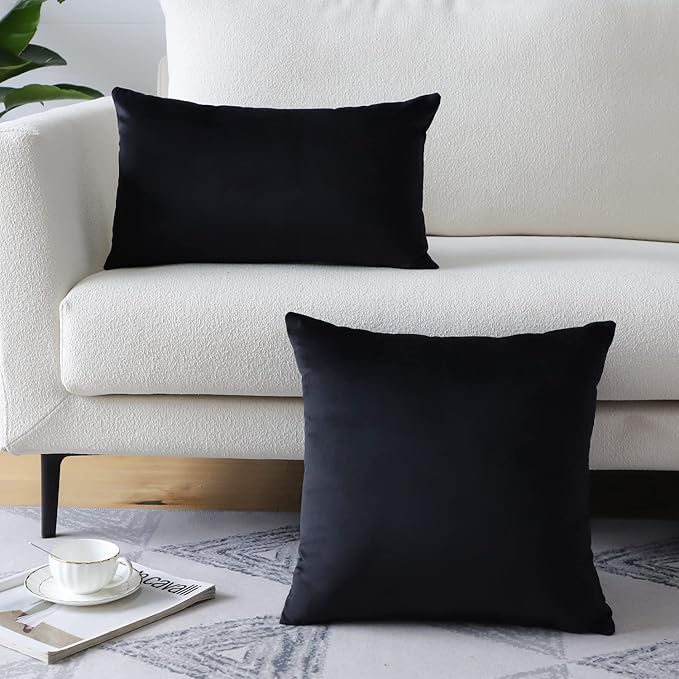 Artscope Luxury Velvet Pillow Covers Super Soft Decorative Square Throw Pillow Covers Case Cushion Covers for Sofa Couch Bedroom Car Decor 12x20 Inch Black