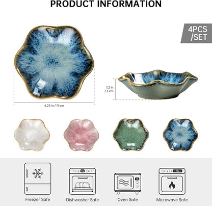 UNICASA Ceramic Lotus Jewelry Dish Set of 4, Decorative Jewelry Trays Set, 4.25 inch Trinket Dish - for Necklace, Ring, Watch Keys, Bracelet, Earrings, Mother's Day, Christmas, Wedding for Women