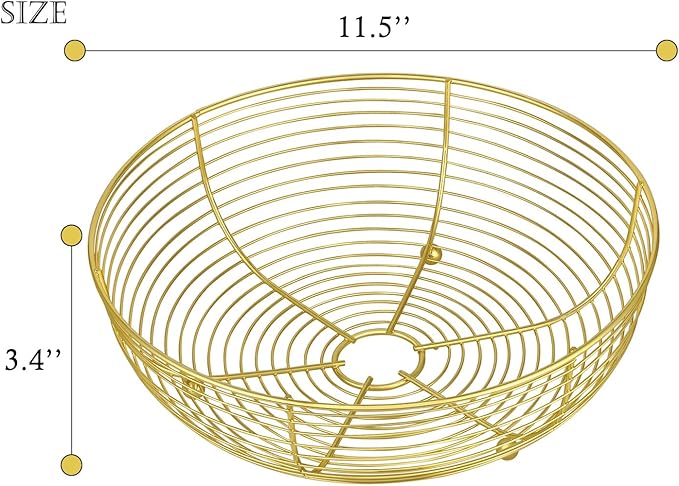 IBWell® Gold Fruit Bowl for Kichen Countertop, Round Wire Fruits Breads Vegetables Snacks Canddy Basket - 11.5"x3.4"(DxH)
