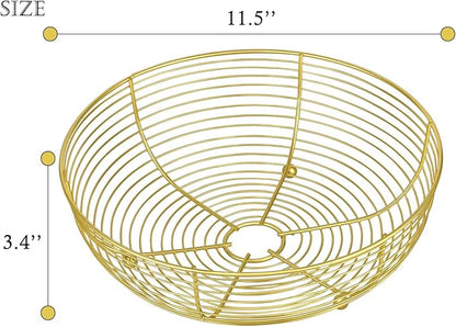 IBWell® Gold Fruit Bowl for Kichen Countertop, Round Wire Fruits Breads Vegetables Snacks Canddy Basket - 11.5"x3.4"(DxH)