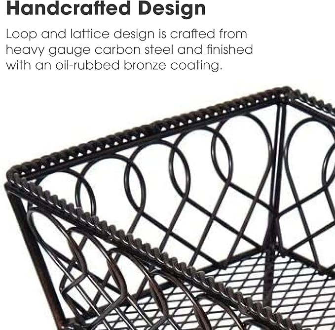 Gourmet Basics by Mikasa 2-Tier Loop and Lattice Countertop Fruit Basket, Round Metal Storage for Kitchen or Dining Table, 14 Inch, Antique Black