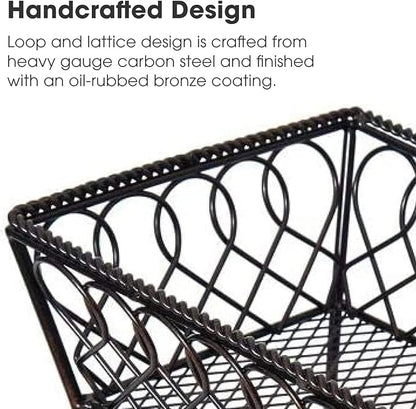 Gourmet Basics by Mikasa 2-Tier Loop and Lattice Countertop Fruit Basket, Round Metal Storage for Kitchen or Dining Table, 14 Inch, Antique Black