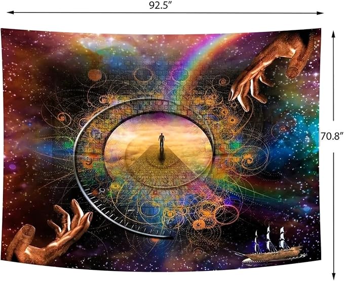 Delur Clock Time Travel Tapestry Galaxy Universe Starry Sky Wall Hanging Tapestry Milky Way Outer Space Abstract Psychedelic Nebula Headboard for Bedroom Living Room Home Decor (70.8" x 92.5")