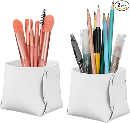 PATIKIL 2Pack Leather Desk Organizer, Leather Pencil Pen Holder Jewelry Valet Tray Hair Accessories Organizer for Bedroom Drawer Office Key Wallet Watch Pen Pencil Glasses, White