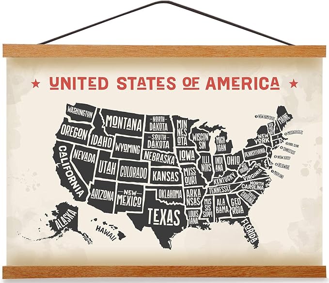 Magnetic Poster Hanger Frame for 34x22 34x23 34x24 Movie Music Posters Wall Art,Teak Wood Picture Frames for Large Canvas Diamond Map Decor, Living Room Calendar Banner Tapestry Photo Hanging Stand